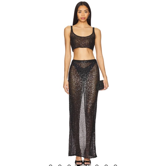 NBD Black Sequin Maxi Skirt - Picture 1 of 2